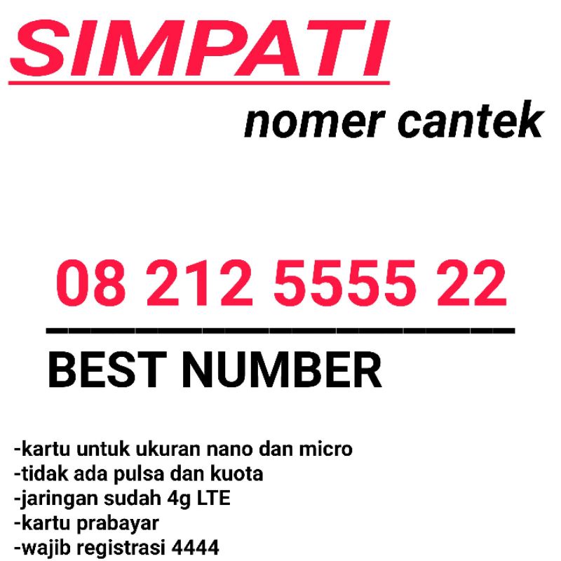 KARTU PERDANA NOMOR CANTIK SIMPATI TELKOMSEL 4G 5555 22