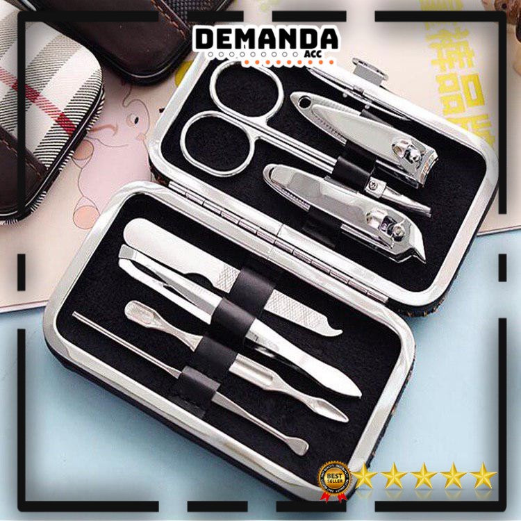 Peralatan Menicure 7in1 Mini Stainless Stell Gunting Kuku Portable Tools Set Dengan Dompet