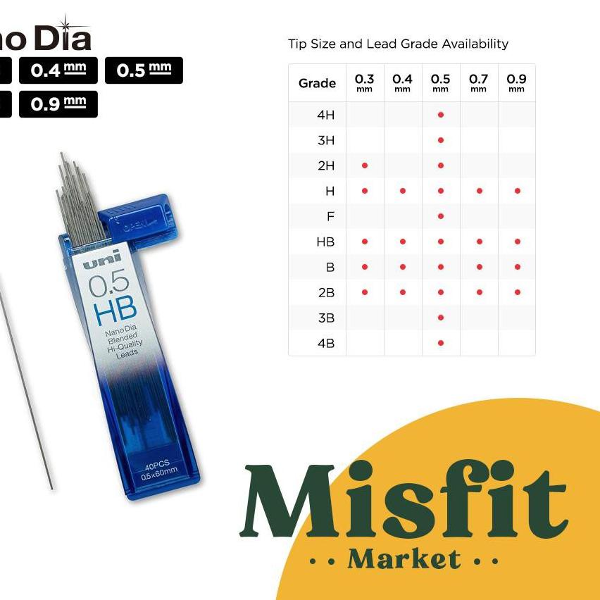 

Bagus Dipakai UNI NANO DIA Pencil Lead Refill 0.3 0.4 0.5 0.7 0.9 mm isi pensil mekanik kuru toga kurutoga pilot zebra NanoDia 66R^