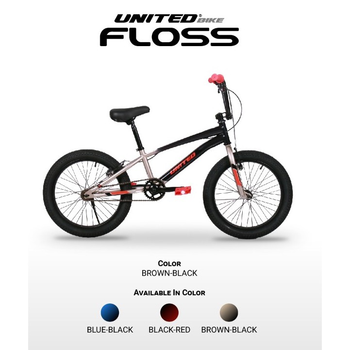 Gojek/Grab Instan Sepeda Anak Remaja BMX 20 Inch United Floss Garansi SNI Kredit Cicilan COD-Brown Black
