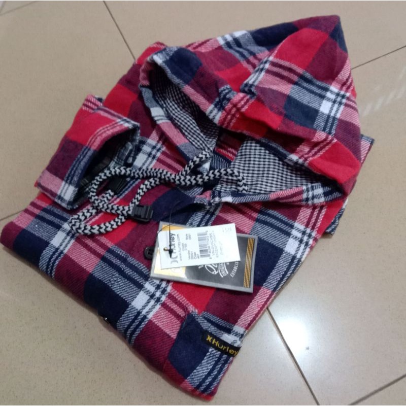 flannel hoodie lengan panjang motif dasar putih