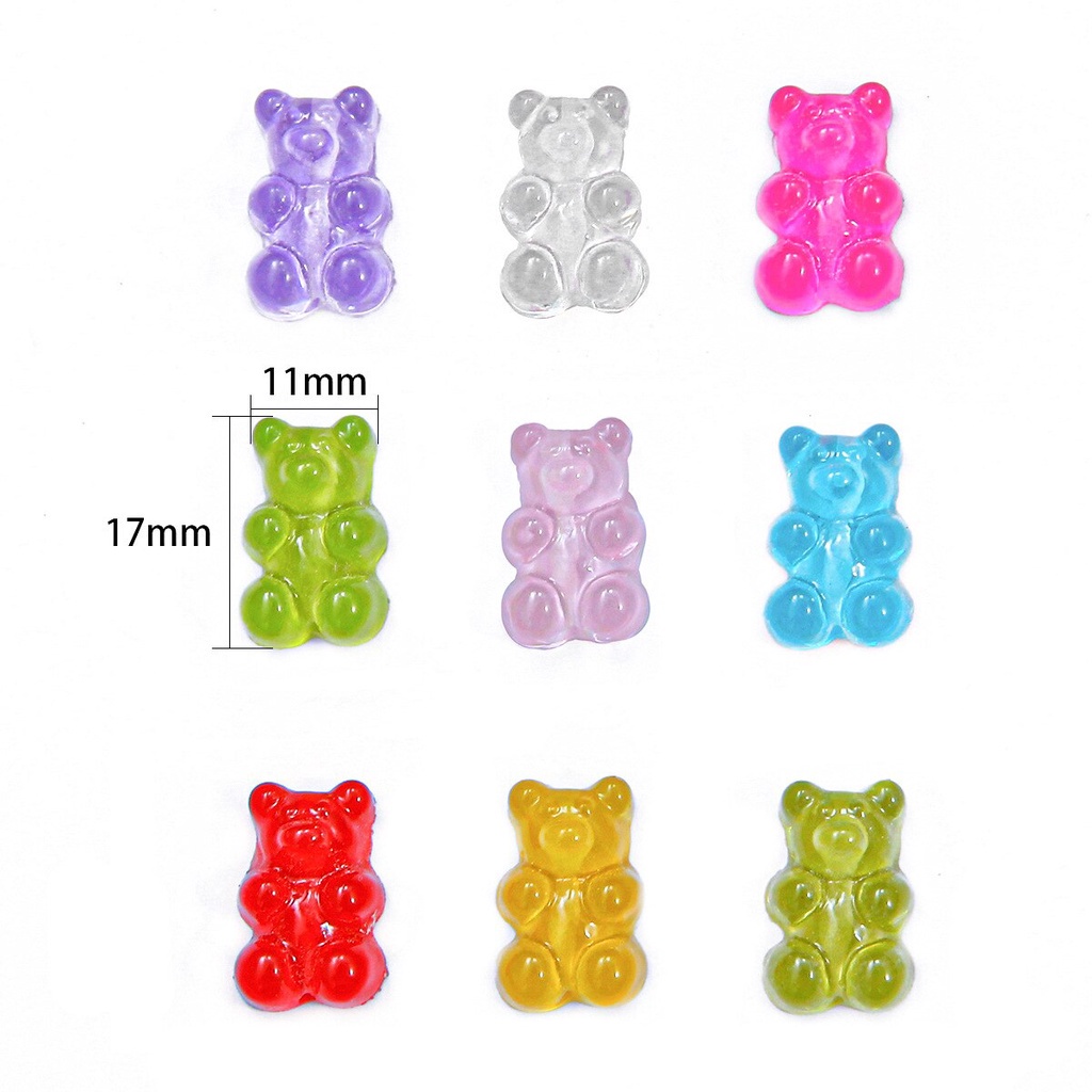 10pcs 17x11mm Candy Color Gummy Mini Bear Charms for Making Cute Earrings Pendants Necklaces DIY Creative Jewelry Finding