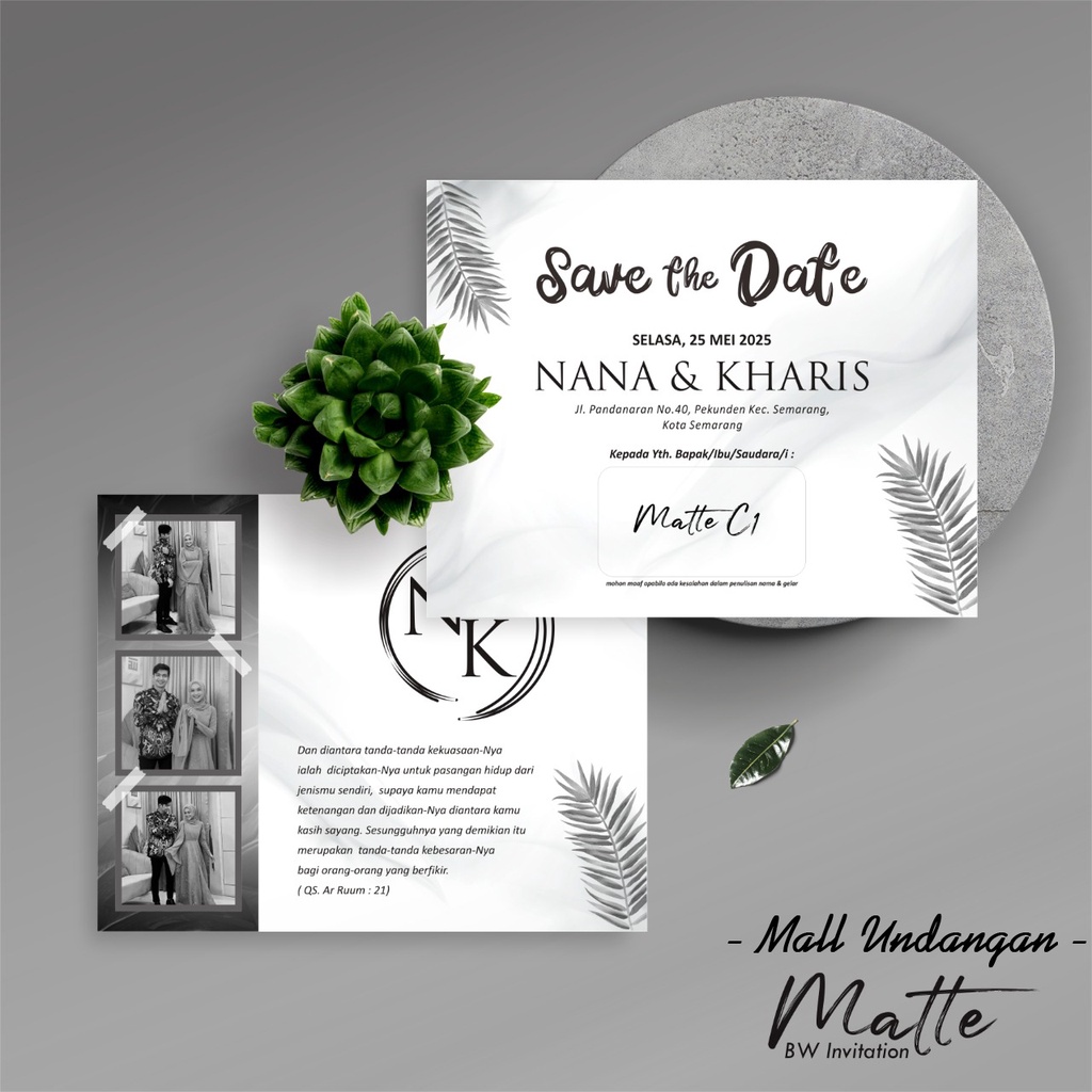 UNDANGAN PERNIKAHAN CUSTOM FOTO BW - CETAK UNDANGAN DOFF MATTE BW HITAM PUTIH AESTHETIC SIMPLE