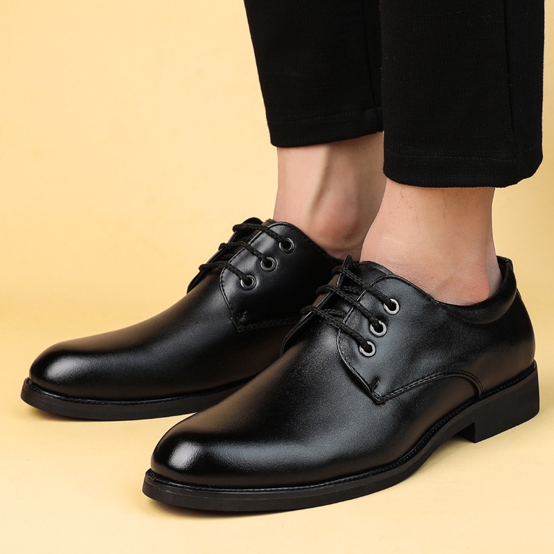 Pria Bisnis Formal Kulit Sepatu Pria Korea  Inggris Sepatu Kasual Hitam  Bulat Renda Pria sepatu Low