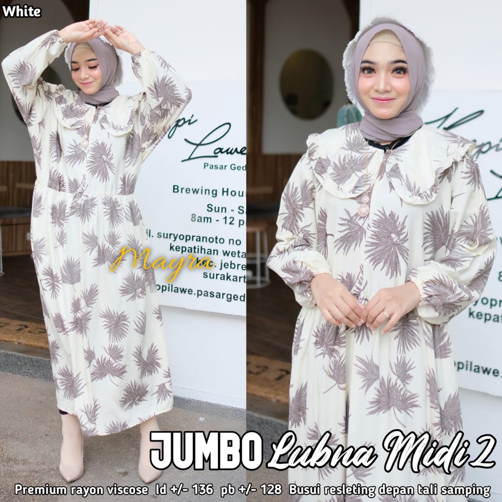 Baju GAMIS XXXXL LD 140 JUMBO Super PB 140 TOYOBO - BADAN GEMUK IBU HAMIL UKURAN BIG SIZE 298-lubna2 white