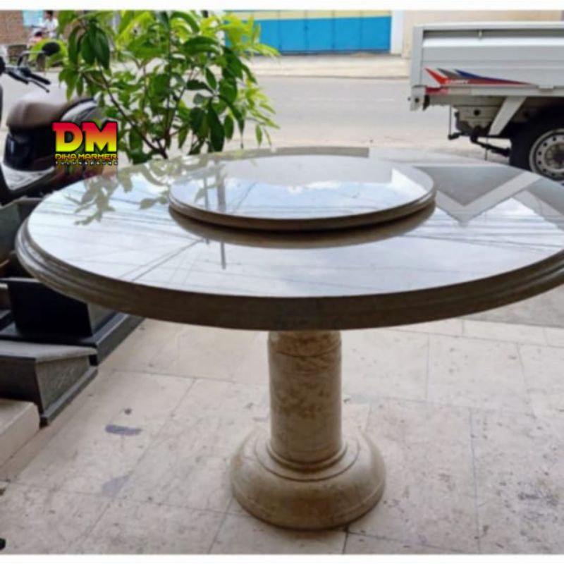 Meja Makan Putar Marmer Putih
