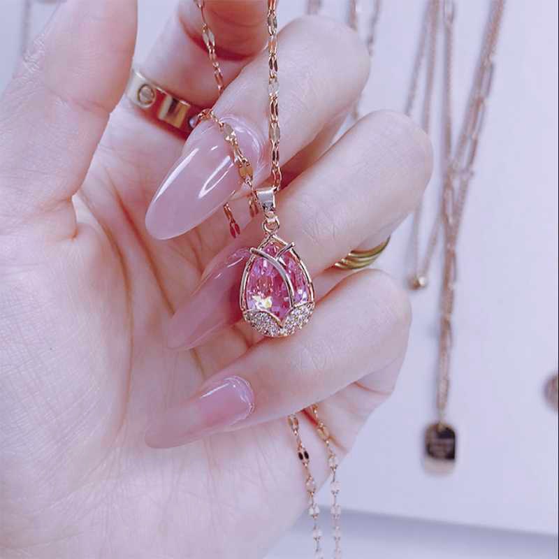 Kalung Lapis Emas 999 Swarovski Korean Style Pink Rose Gold