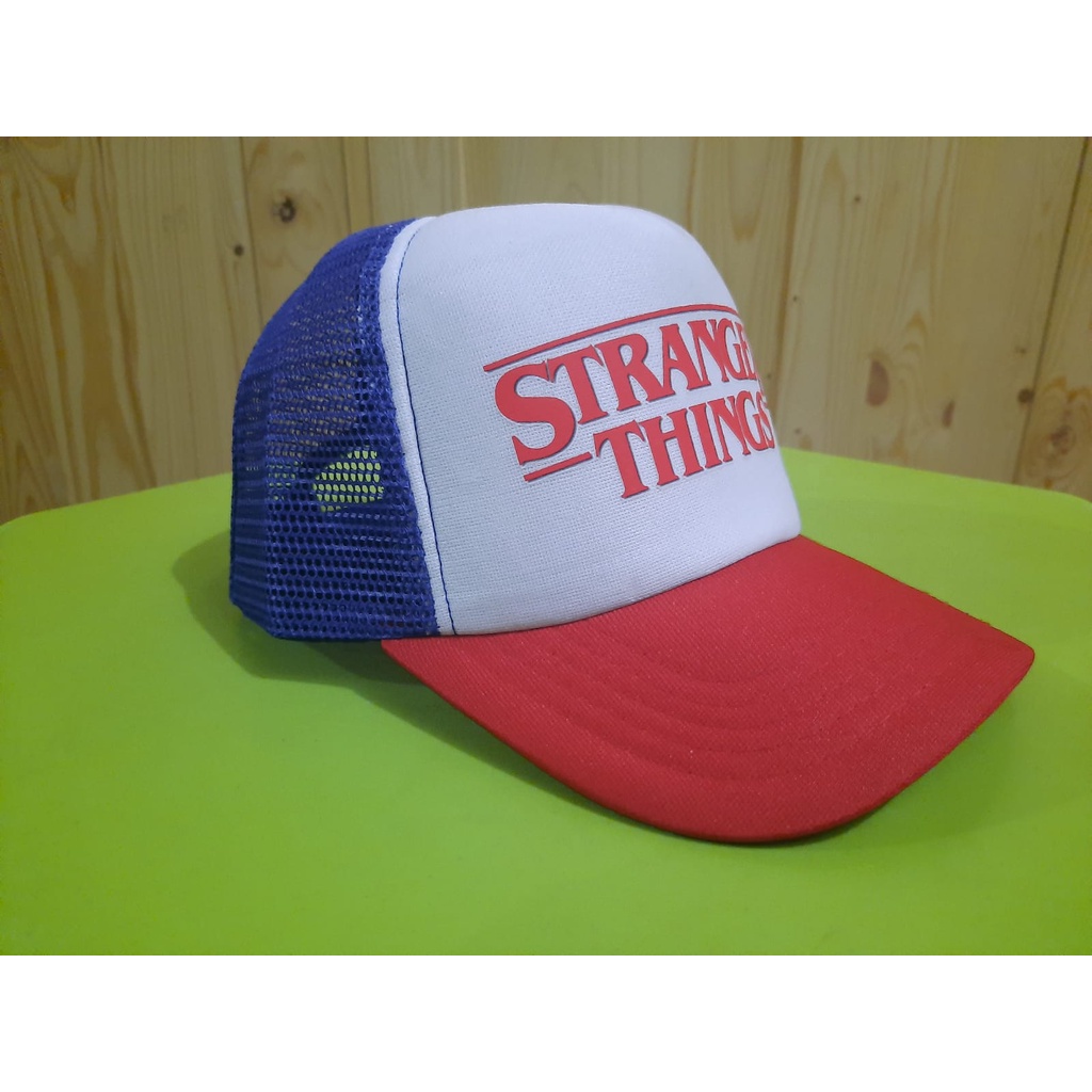 TOPI JARING / TRUCKER BIRU MERAH - STRANGER THINGS LOGO