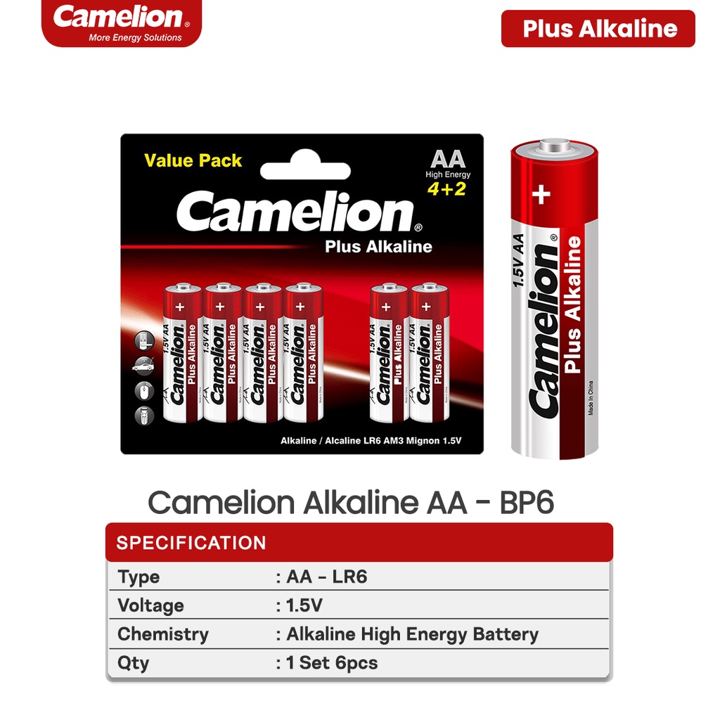 Camelion Baterai Alkaline Battery Batre Batere AA A2 Isi 6 PCS