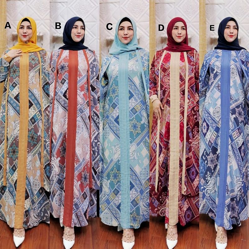 Maxy / gamis Jeans Ori TRq / ZARINA SET OUTER BY AZZAHRA (READY)