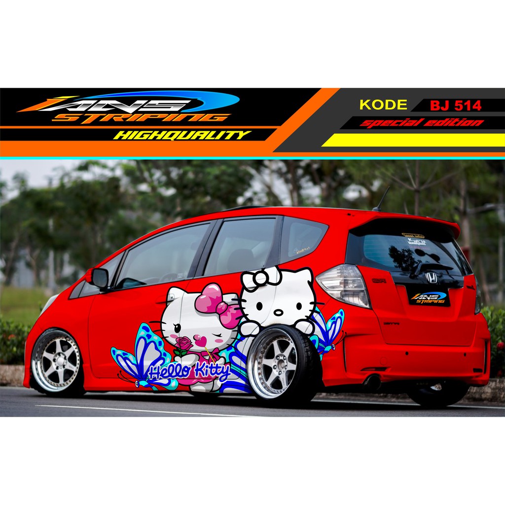 DECAL STICKER MOBIL JAZZ BRIO SIGRA AGYA YARIS / STIKER MOBIL HELLO KITTY / VARIASI STICKER MOBIL