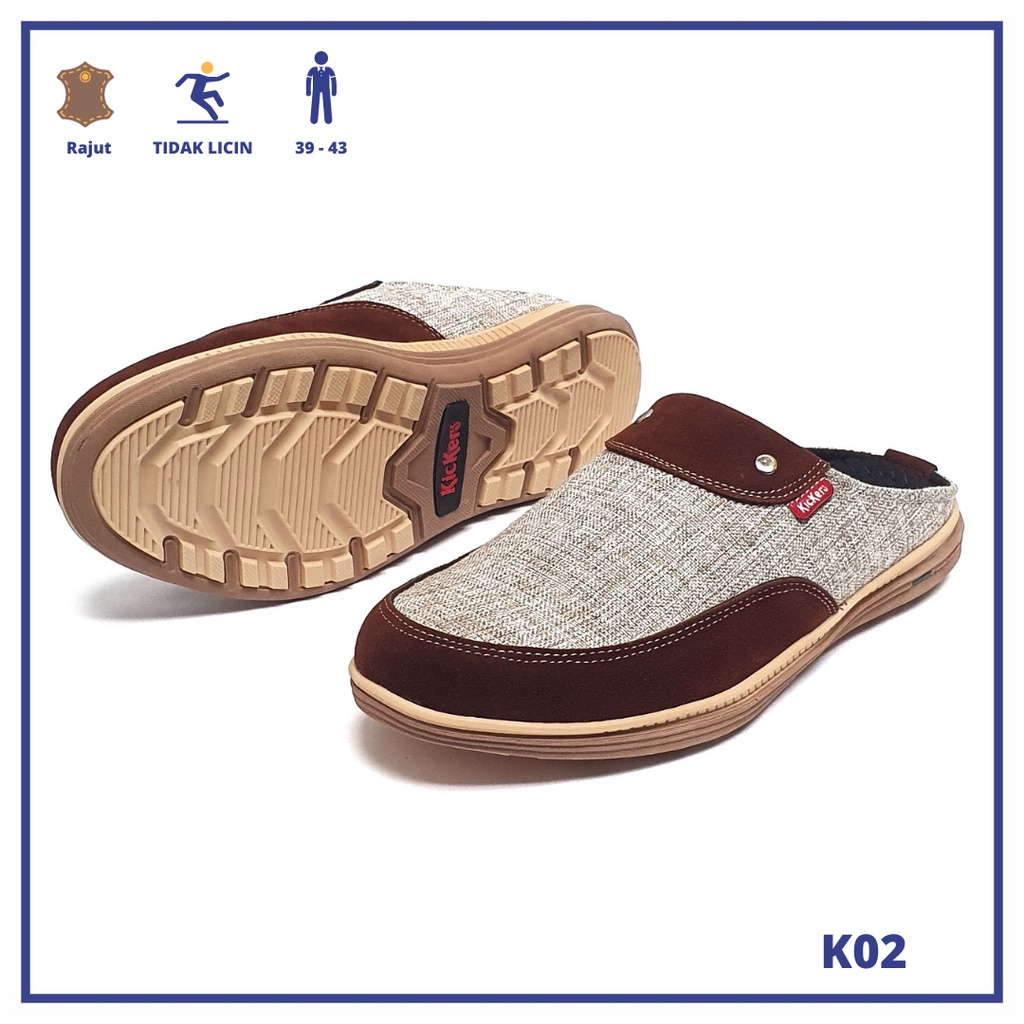 Kickers Sandal Selop Pria Slop Kasual Santai Cowok