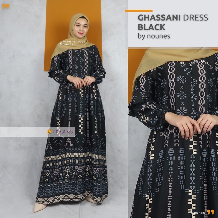Hot Sale NOUNES GHASSANI SERIES gamis pesta syari Maxmara Lux dress terbaru - BLACK M