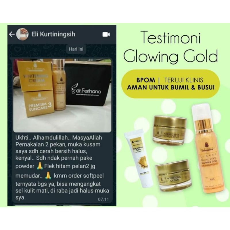 [Paket Glowing Gold] Dr. Ferihana (Luxury Facial Wash &amp; Suncare 03 &amp; Whitening Cream) Tidak Untuk Kulit Berjerawat Mencerahkan Melembabkan Wajah Menghilangkan Flek &amp; Bintik Hitam Skincare Original BPOM