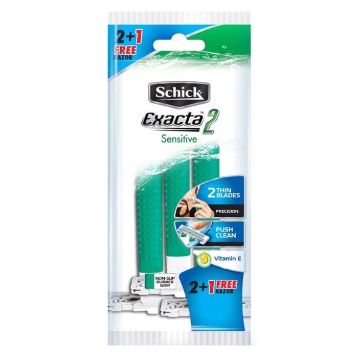 [CS] Cukuran SCHICK Exacta 2 Sensitive 2 + 1 Hijau - Alat Pisau Cukur isi 3