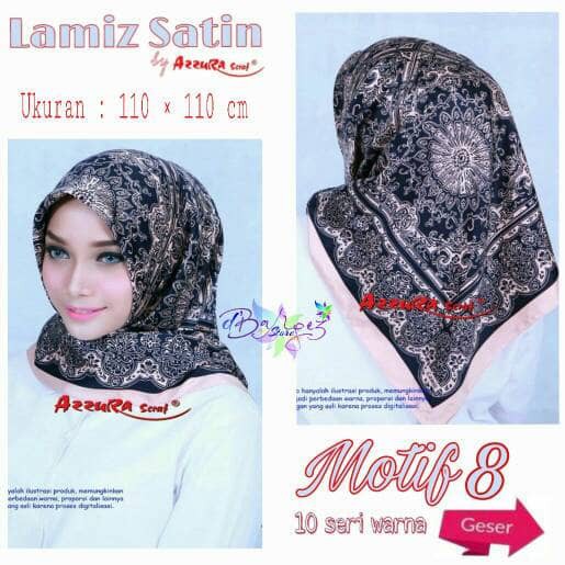 Jilbab Segiempat Satin Lamiz By Azzura Motif 8 - Jilbab Kerudung Scar