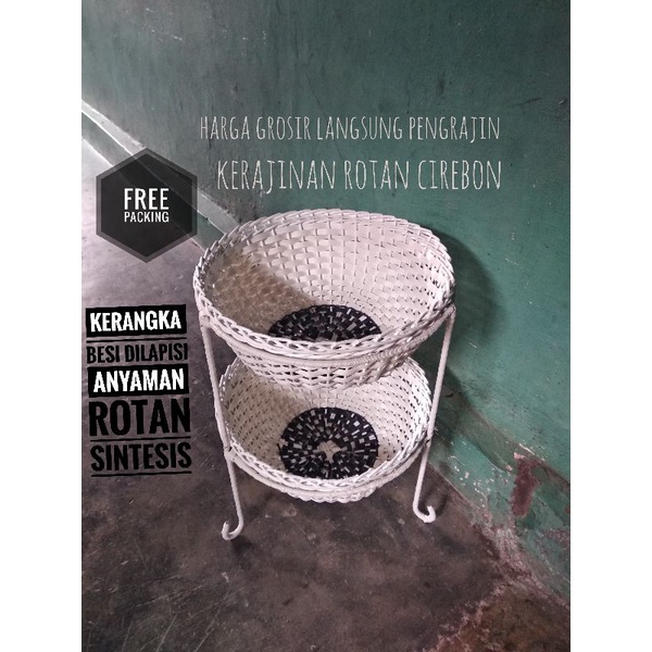 (FREE BUBBLE WRAP) RAK BUMBU DAPUR / RAK BAWANG ROTAN SINTESIS 2 SUSUN