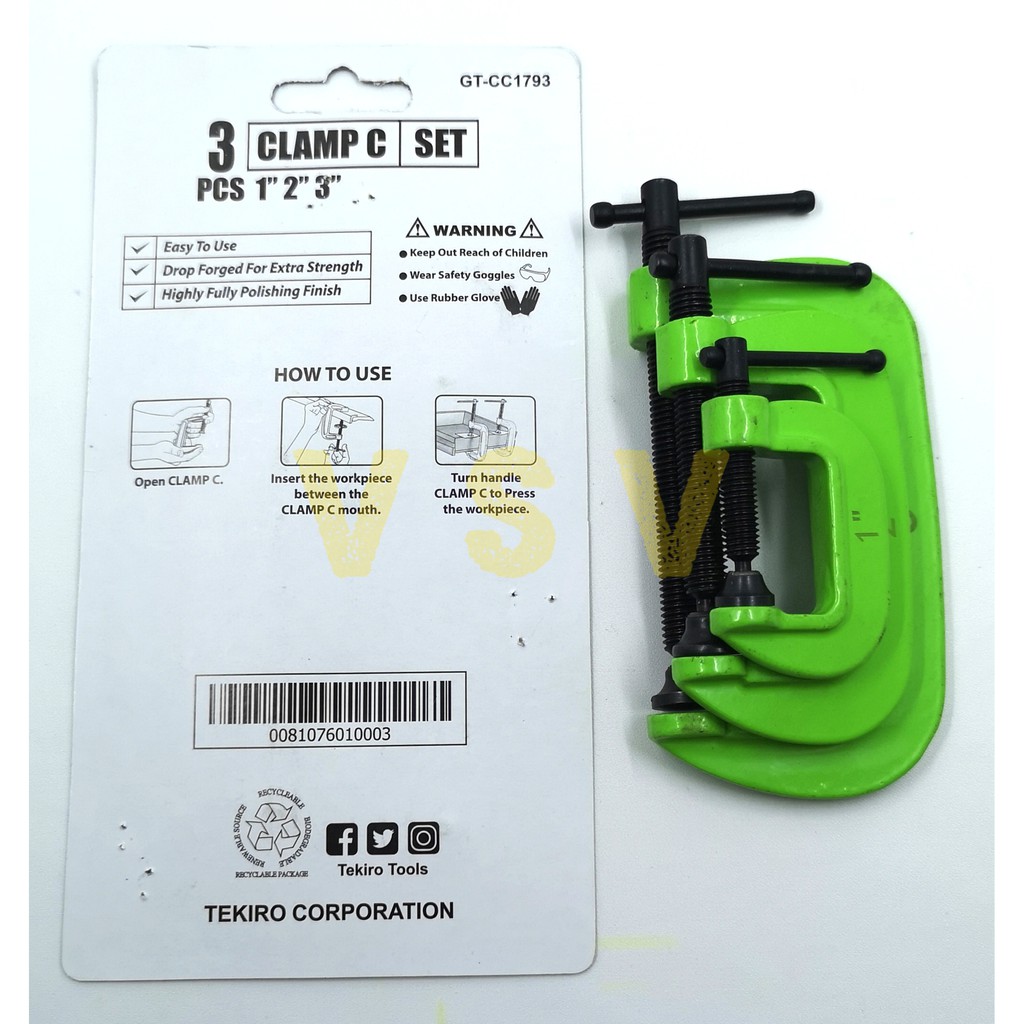 Tekiro klem C set 3pc 1&quot; 2&quot; 3&quot;/ clamp C set 3pc / C klem set 3pc