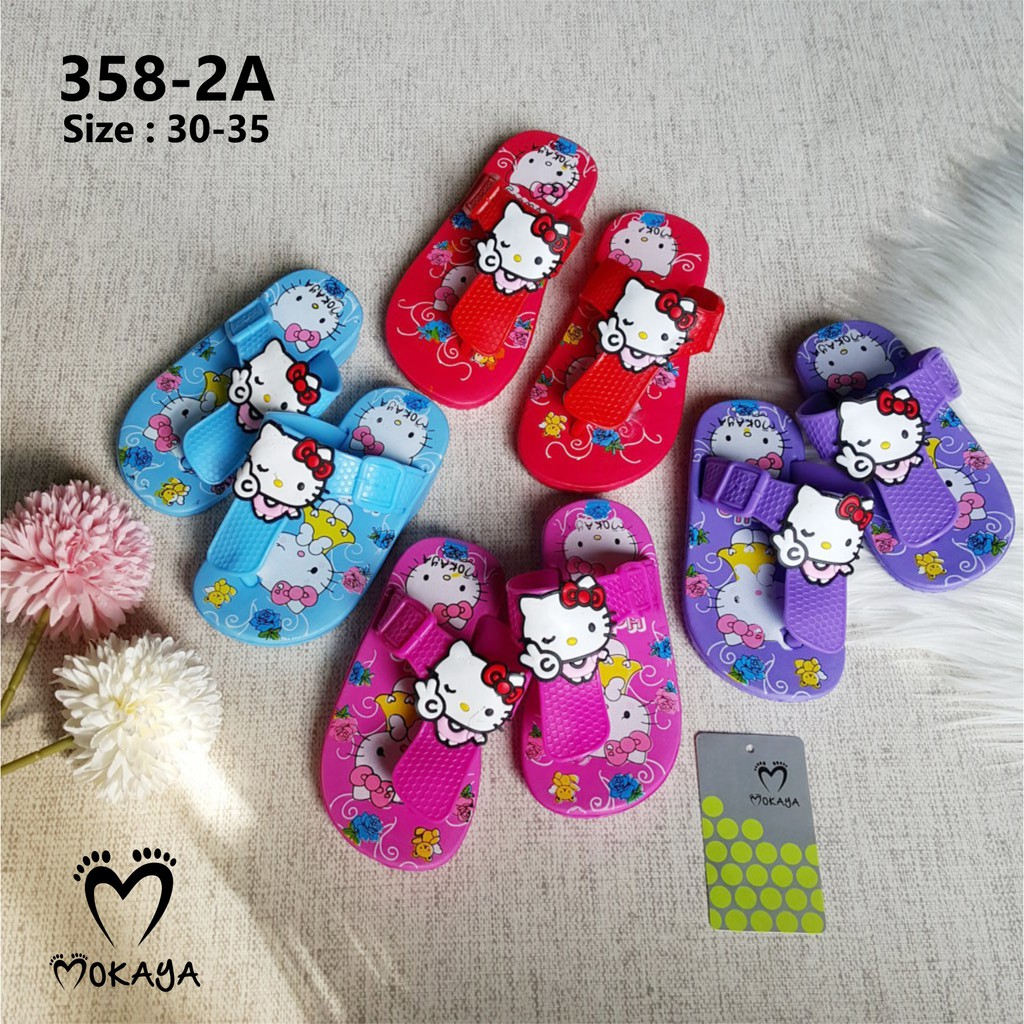 Sandal Jepit T Anak Cewek Hello Kitty Gesper Cantik Lucu Imut Import Mokaya / size 30-35 (358-2A)