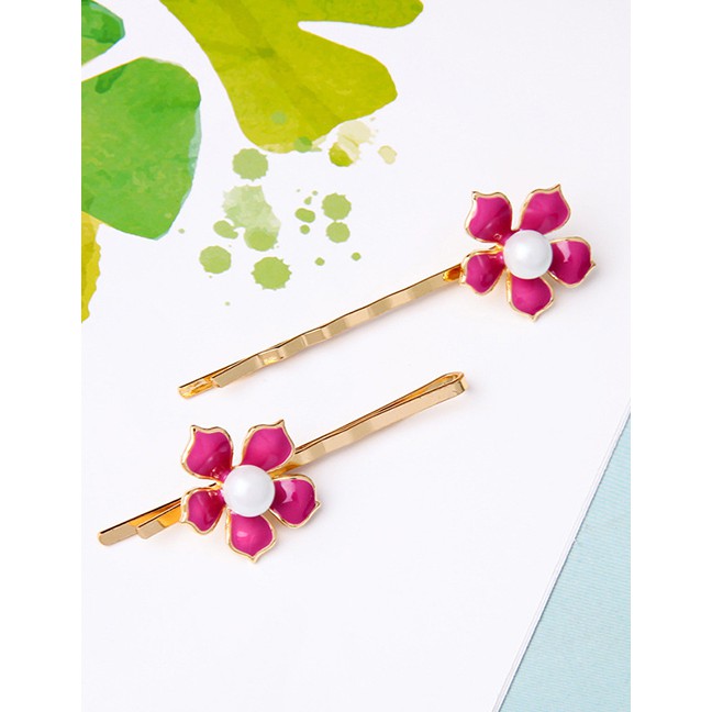 LRC Jepit Rambut Fashion Drip Oil Flower Set With Pearl Hairpin F5786X