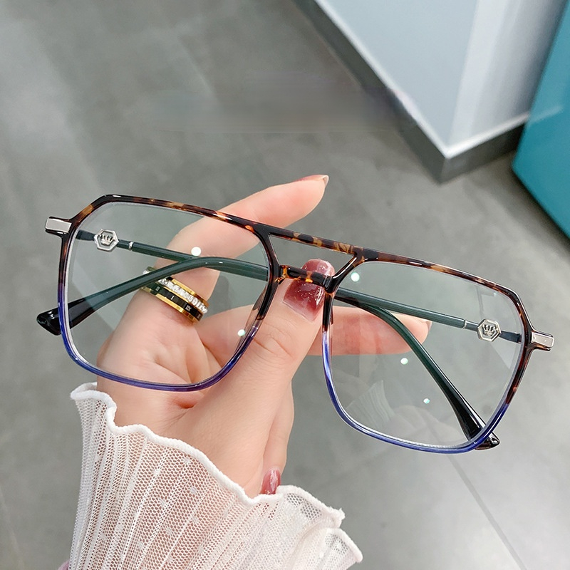 (YUZHU) COD New Fashion Anti Blue Light Oversized Frame Kacamata Lensa yang Dapat Diganti