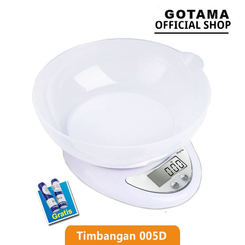 Gotama Timbangan Dapur Digital Kue Bumbu Mangkok Kitchen Scale 5kg (Free Baterai) Garansi