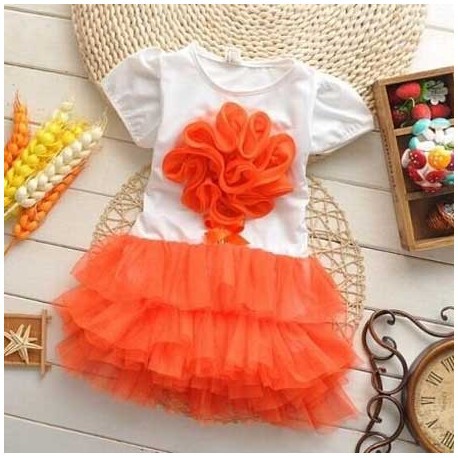 Pakaian Anak Perempuan / Dress Flower Tutu Orange