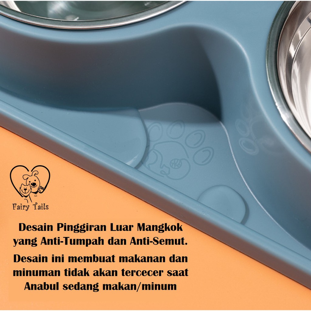 Mangkok Tempat Makan dan Minum Ganda Stainless Steel Anti-Tumpah dan Anti-Semut Untuk Kucing dan Anjing | Double Stainless Steel Food Bowl