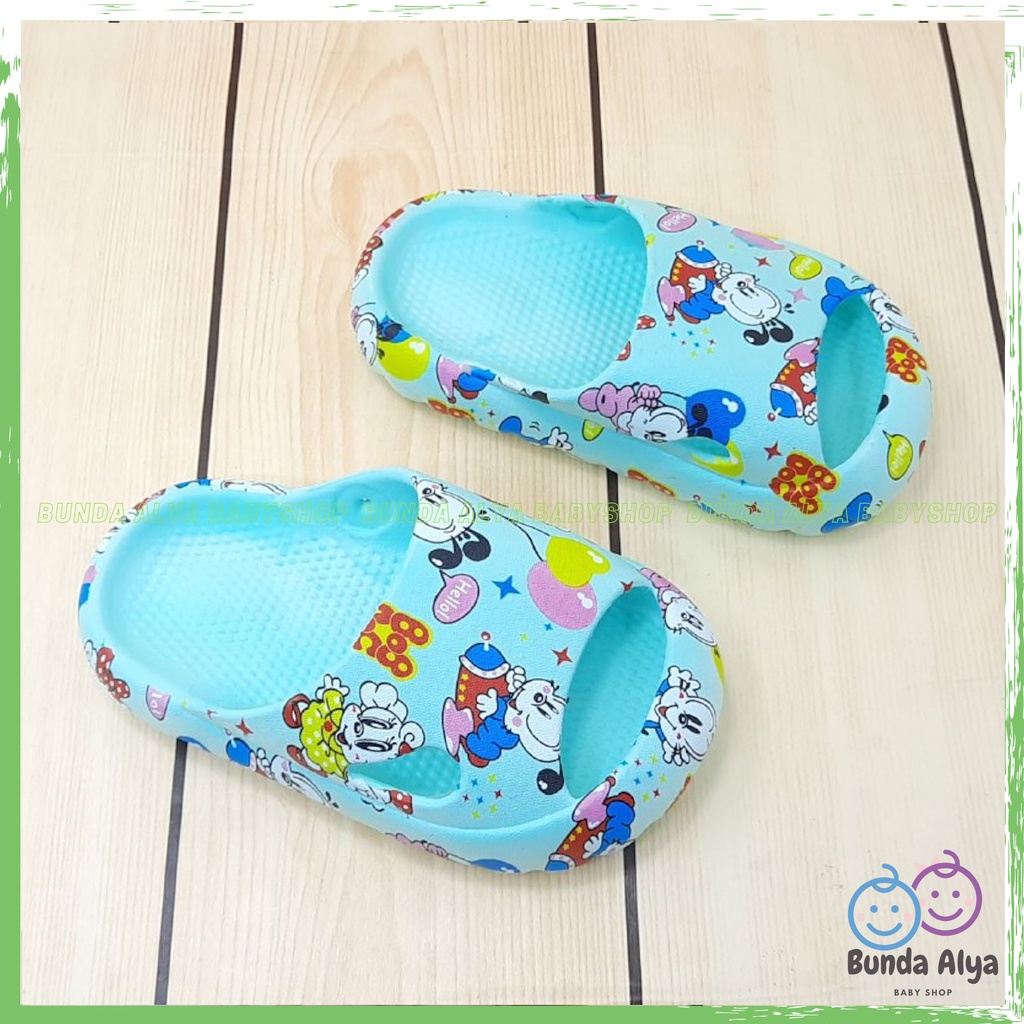 Sendal Anak Laki Usia 3 4 5 Tahun Slop Karet Elastis HIJAU - Sandal Anak Cowok Motif Kartun Lucu Model Kekinian Anti Licin Elastis Size 24-29