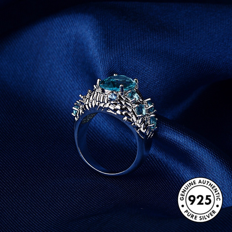 Cincin Sapphire Elegan Bahan S925 Silver Untuk Wanita