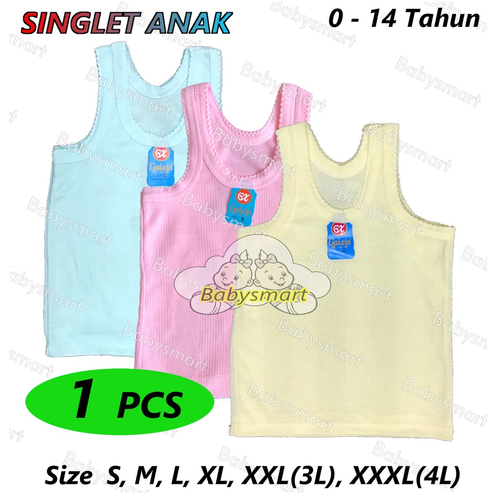 Babysmart - 1 PCS Kaos Dalam / Singlet Bayi/Anak PUTIH/WARNA RIANI/ORIN / singlet bayi new born - 13 Tahun Size S, M, L, XL, 3L, 4L