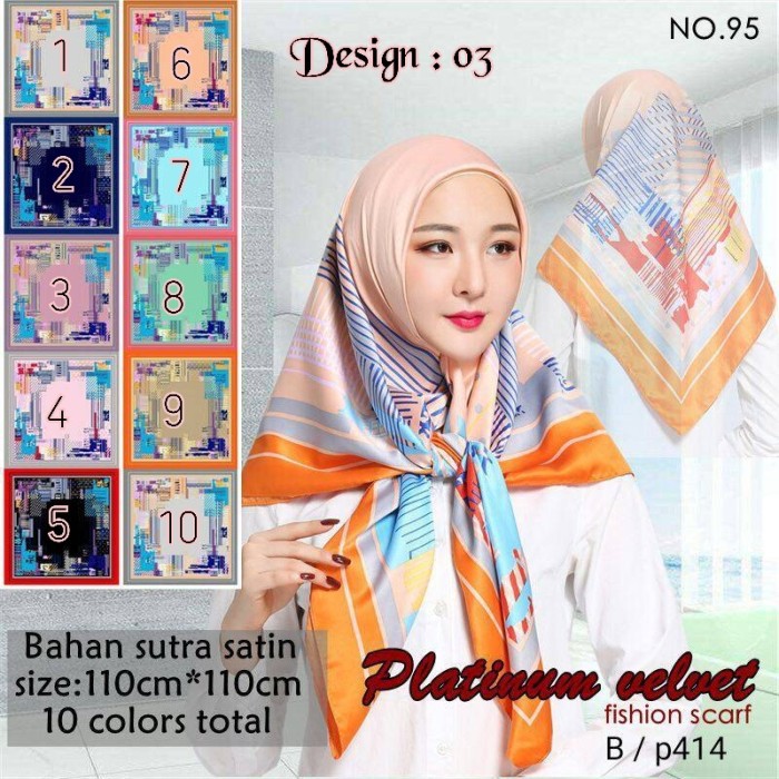 Murah Jilbab Segi Empat Satin Velvet Branded Motif - seri : PLATINUM 03