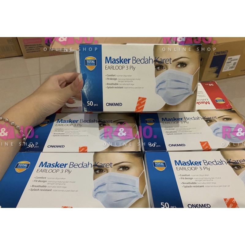 MASKER MEDIS ONEMED 3PLY ISI 50 pcs warna Biru