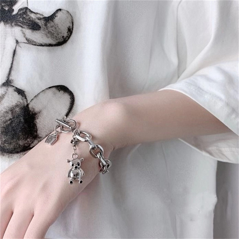 Unisex Punk Girl Bear Nurse Hat Pendant Bracelet OT Buckle Hip Hop Bracelet For Women