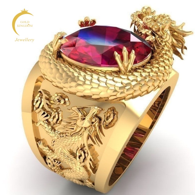 Cincin Pria Desain Hewan Naga 3D Stainless Steel Warna Cicin Emas Keren Titanium Anti Karat