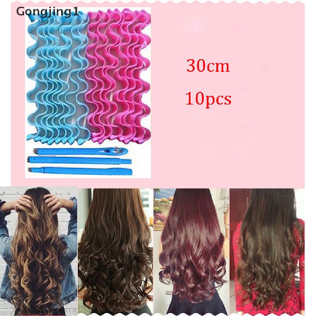 Gongjing1 10pcs / Set Alat Keriting Rambut Bentuk Spiral 30cm