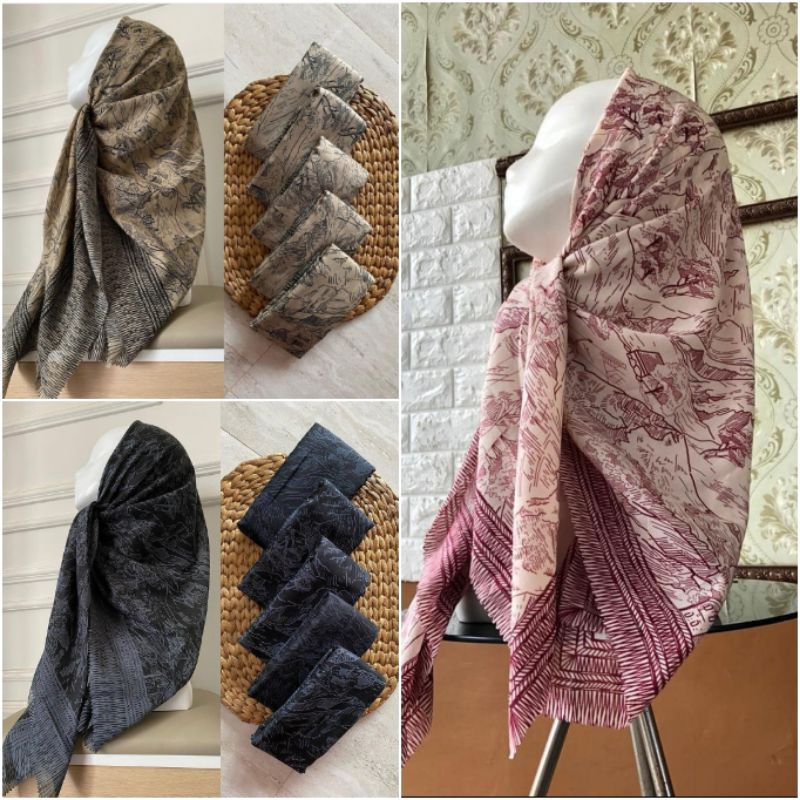 HIJAB SEGIEMPAT VOAL MOTIF LEOPARD MACAN PEGUNUNGAN BUTON KEYZ HIJAB KH0029