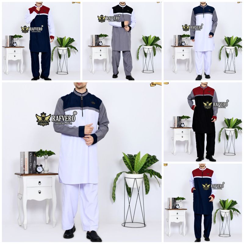 Rafvero Setelan Pakistan Baju Gamis Pria Dewasa Lengan Panjang Ajmal