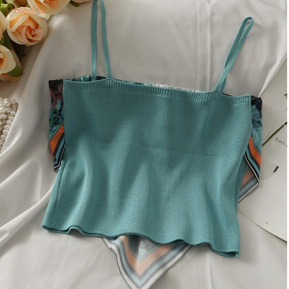 Satin Wanita Dasi Kembali Simpul Tali Spaghetti Tank Top Tabung Tak Berlengan-5