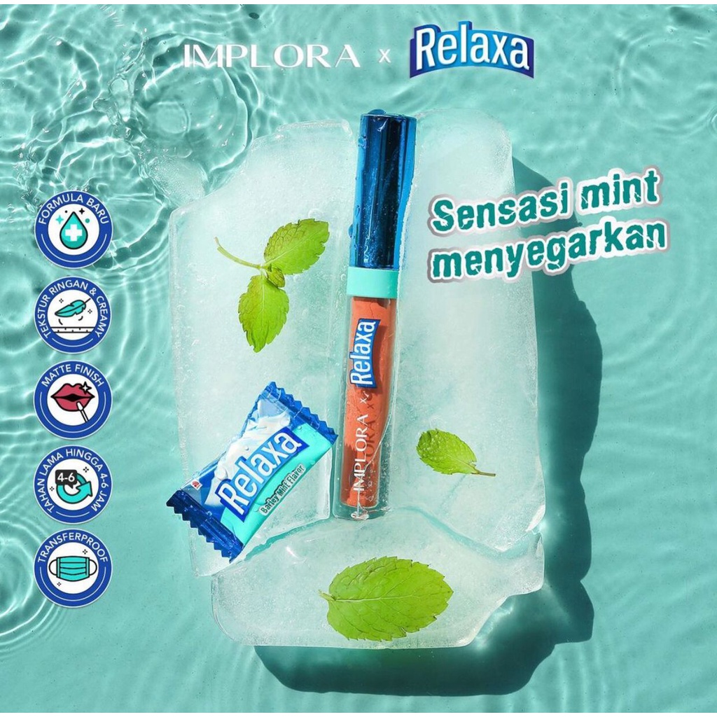 `ღ´ PHINKL `ღ´ IMPLORA X RELAXA MATTE LIPCREAM lipstick cair rasa permen manis mint kekinian