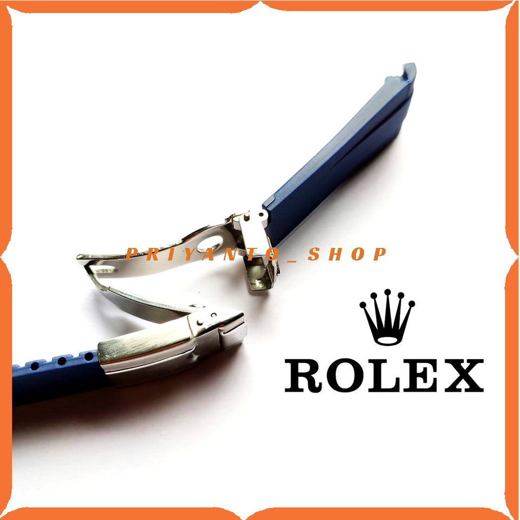 STRAP ROLEX TALI JAM ROLEX RUBBER FULL SET 20MM BLUE NAVY