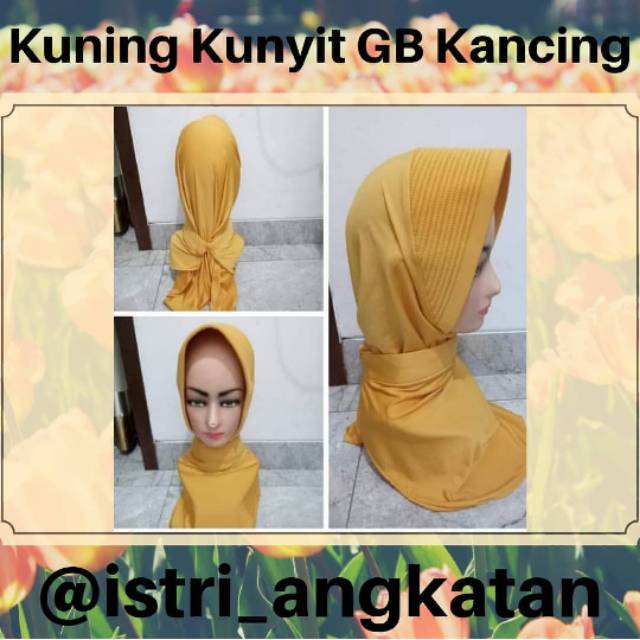 Jilbab Kuning Kunyit Garis Banyak Kancing