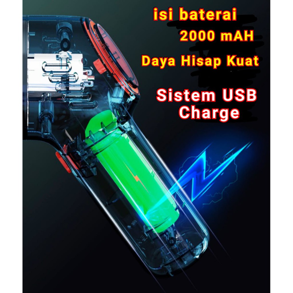 SUPER 9000 Pa Wireless Car Vacuum mobil Cleaner / Vakum Penyedot Debu mobil - Tanpa Kabel USB Baterai CAS