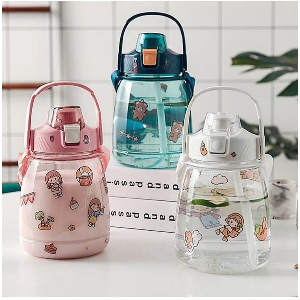 Botol Gemoy Transparan 1,3 liter Free Sticker 2D / Botol korea 1300ml / Botol Polos Pelangi / Botol 