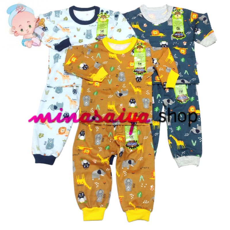 RIDGES Setelan Bayi SNI Lengan Panjang Piyama Bayi Kancing Pundak Print Warna Uk. S - XL