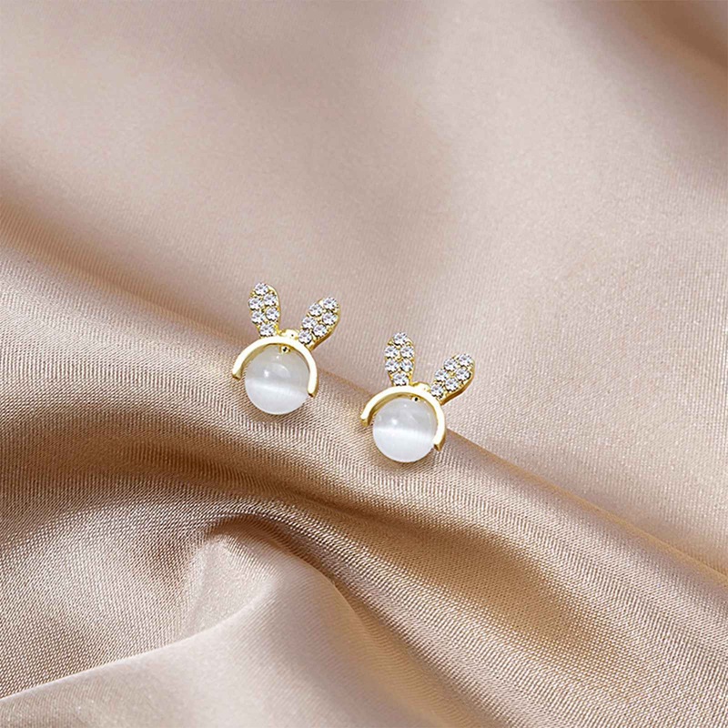 Anting Tusuk Sterling Silver 925 Desain Kelinci Lucu Hias Berlian Untuk Wanita