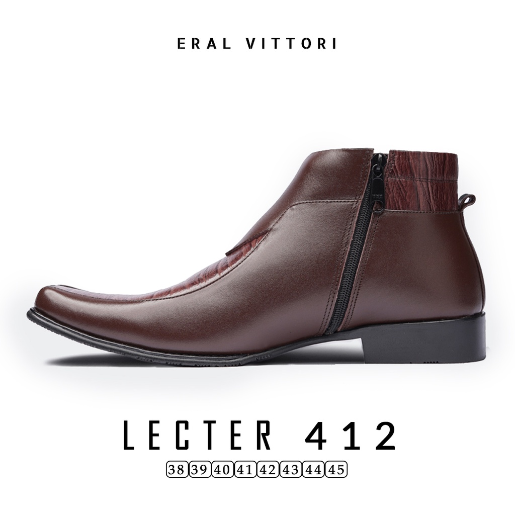 Eral Vittori - Lecter 412 Sepatu Boots Formal Pria Kulit Tinggi Zipper Cokelat