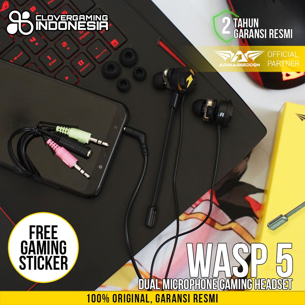 Earphone Gaming Armaggeddon WASP-5 Dual Microphone Headset Gaming WASP5 WASP 5