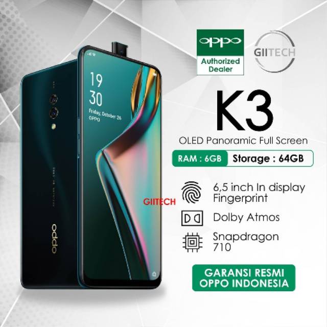 Oppo K3, original, Garansi resmi, Ram 6/ 64gb
