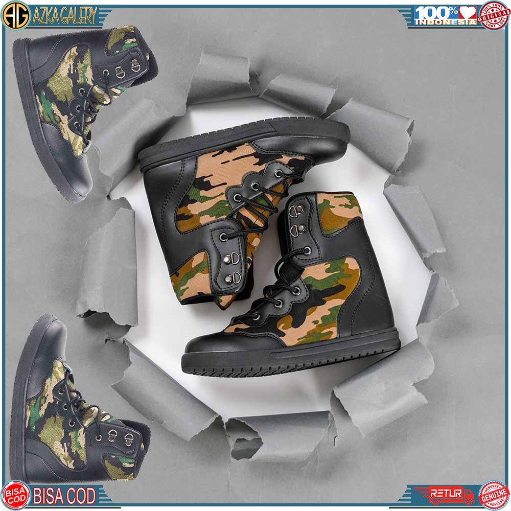AGR SEPATU BOOTS ANAK LAKI LAKI PEREMPUAN BOOTS MOTIF LORENG PDL ARMY TNI CARNAVAL PROFESI TENTARA P
